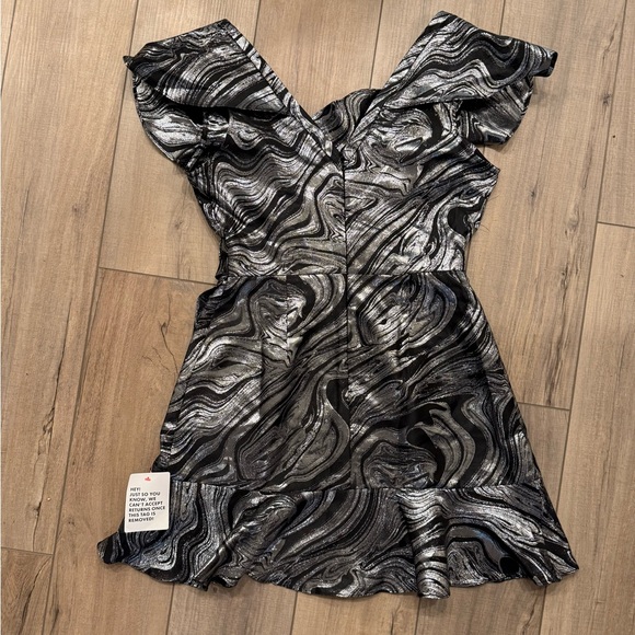 NWT Topshop Silver And Black Metallic Marble Mini Dress Small Size 6 New Years - Picture 8 of 8